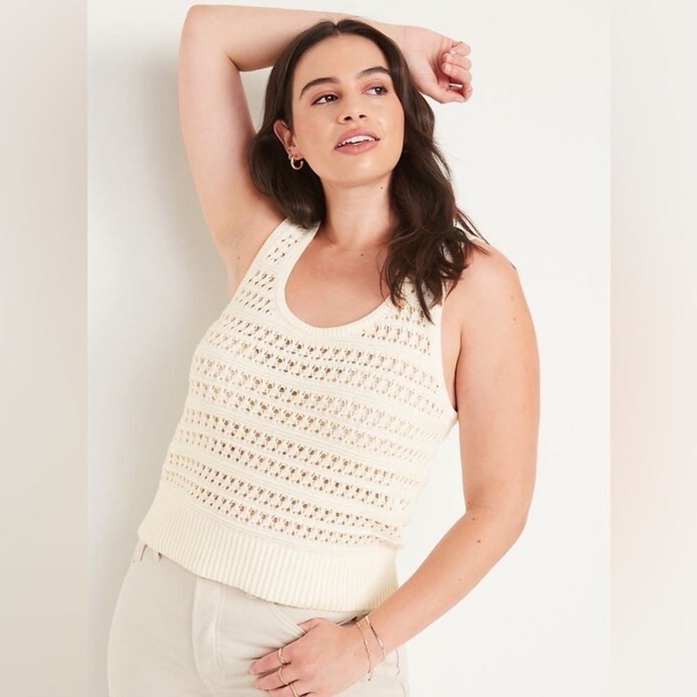 Old Navy women's Cropped Open-Knit Sweater Tank Top small crème de la crème